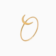 14k Gold Absolutely Effortless Magical Crescent Moon Microstackable Ring - Starflower Design