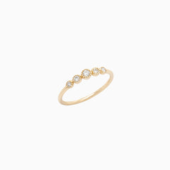 14k Gold Bezel - Set Graduated Diamond Band Ring - Starflower Design
