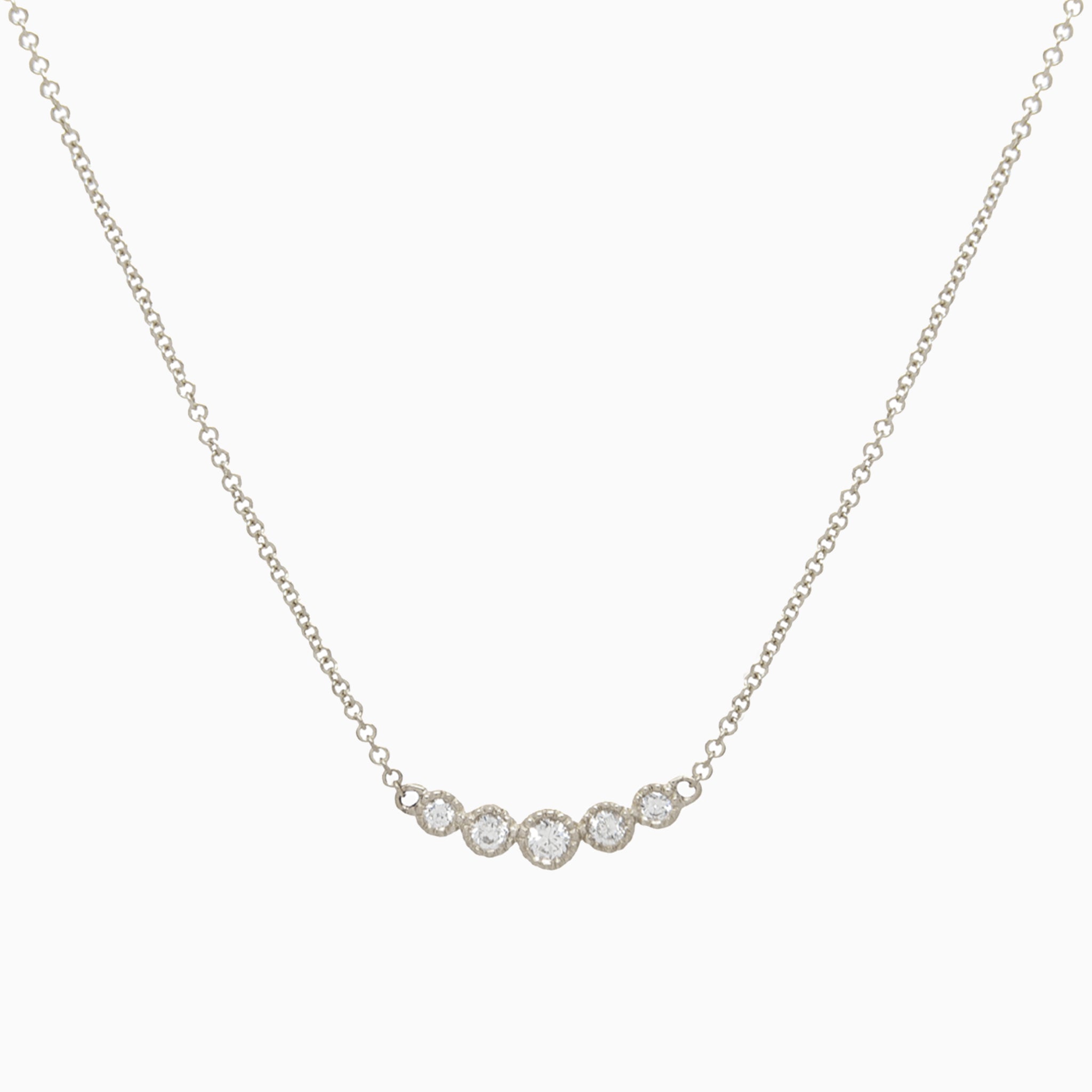 14k Gold Bezel - Set Graduated Petite Diamond Bar Necklace - Starflower Design