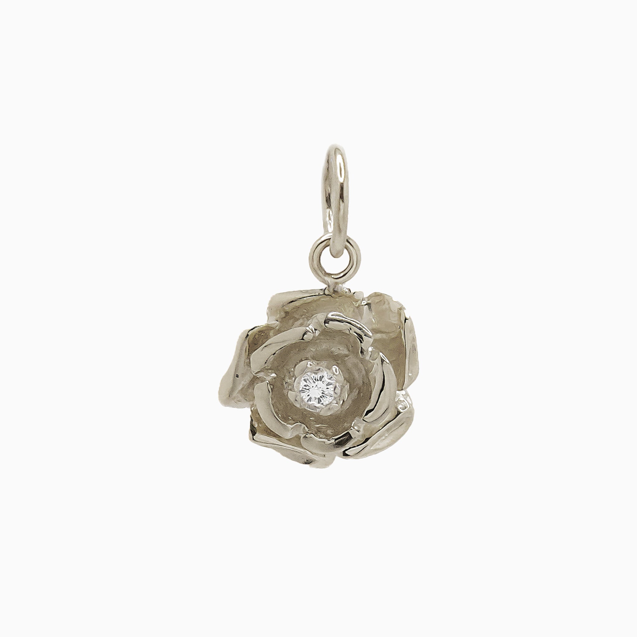 14k Gold Blooming Beauty Vintage Rose Diamond Pendant Charm - Starflower Design