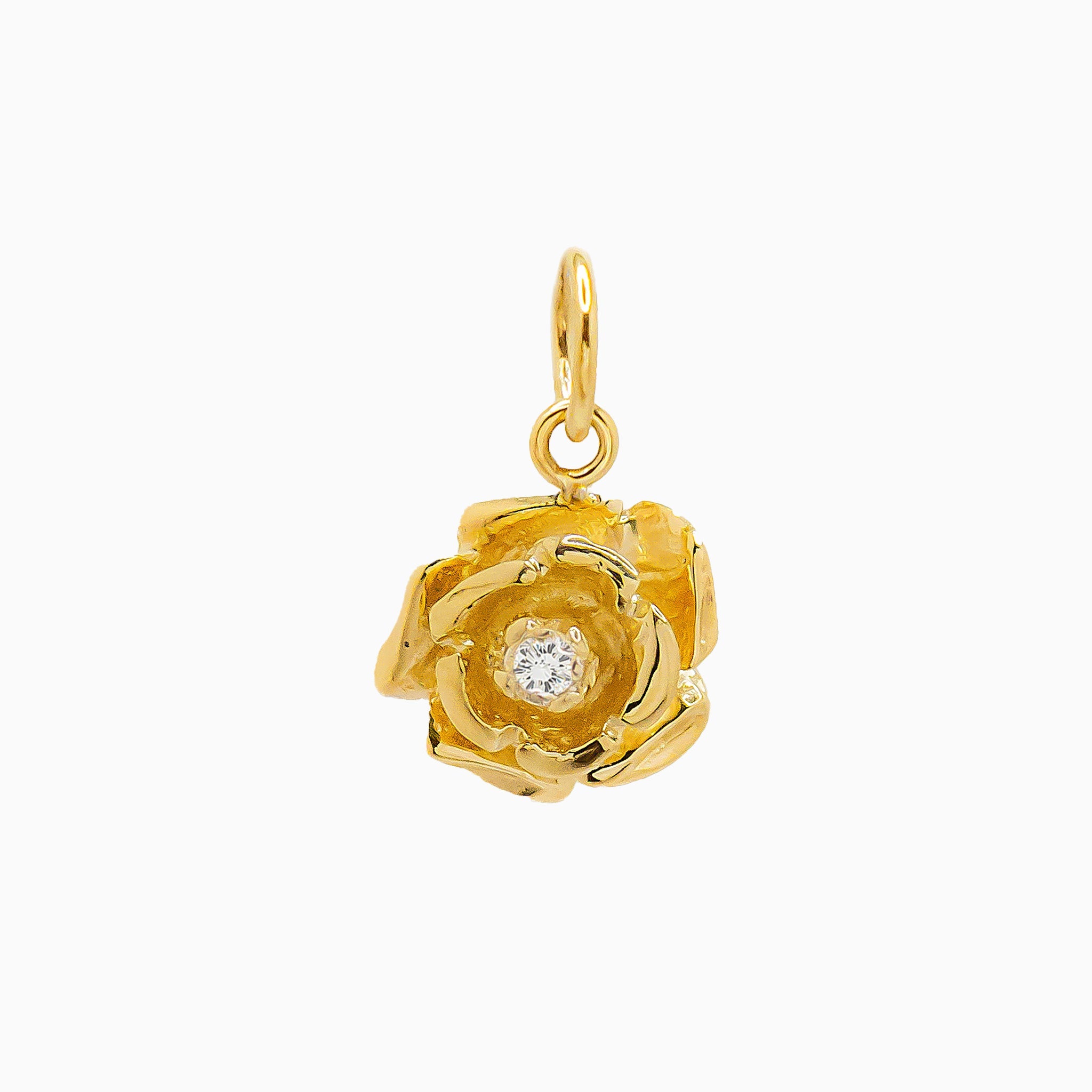 14k Gold Blooming Beauty Vintage Rose Diamond Pendant Charm - Starflower Design