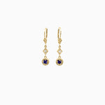 14k Gold Deco Sapphire Dangle Drop Earrings - Starflower Design