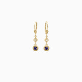 14k Gold Deco Sapphire Dangle Drop Earrings - Starflower Design