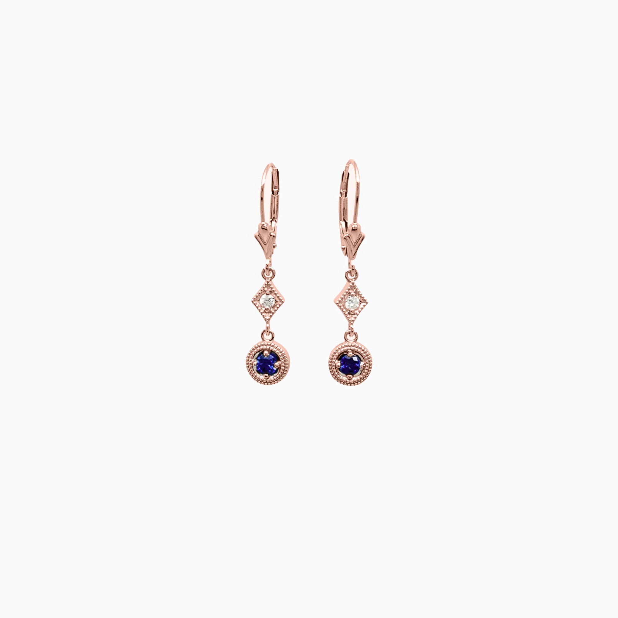 14k Gold Deco Sapphire Dangle Drop Earrings - Starflower Design