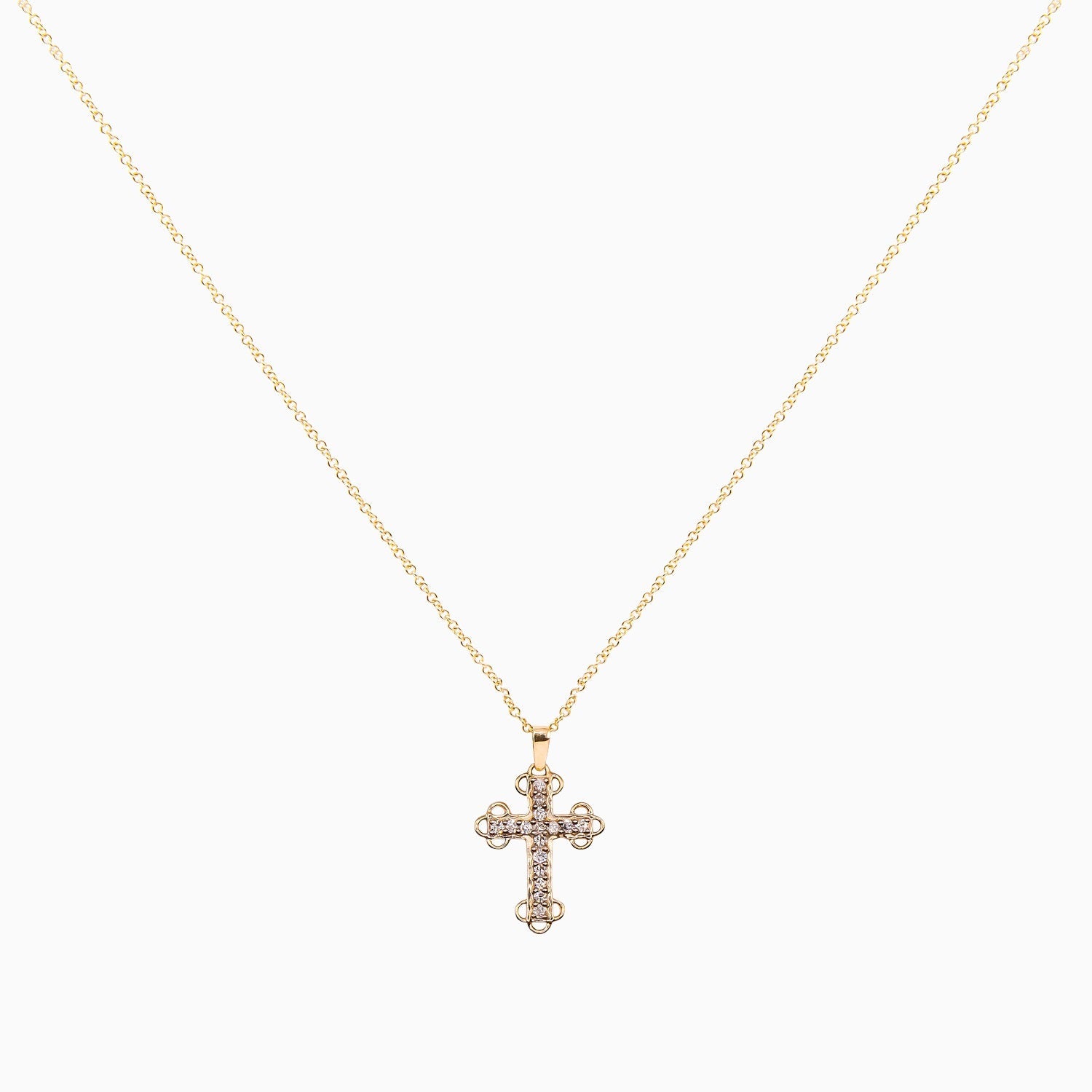 14k Gold Diamond Trinity Cross Pendant Necklace - Starflower Design