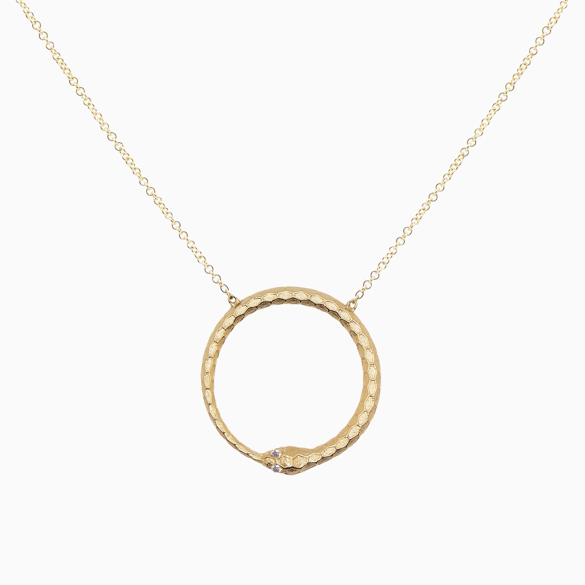 14k Gold Eternal 20mm Ouroboros Snake with Diamond Eyes Necklace - Starflower Design