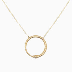 14k Gold Eternal 20mm Ouroboros Snake with Diamond Eyes Necklace - Starflower Design