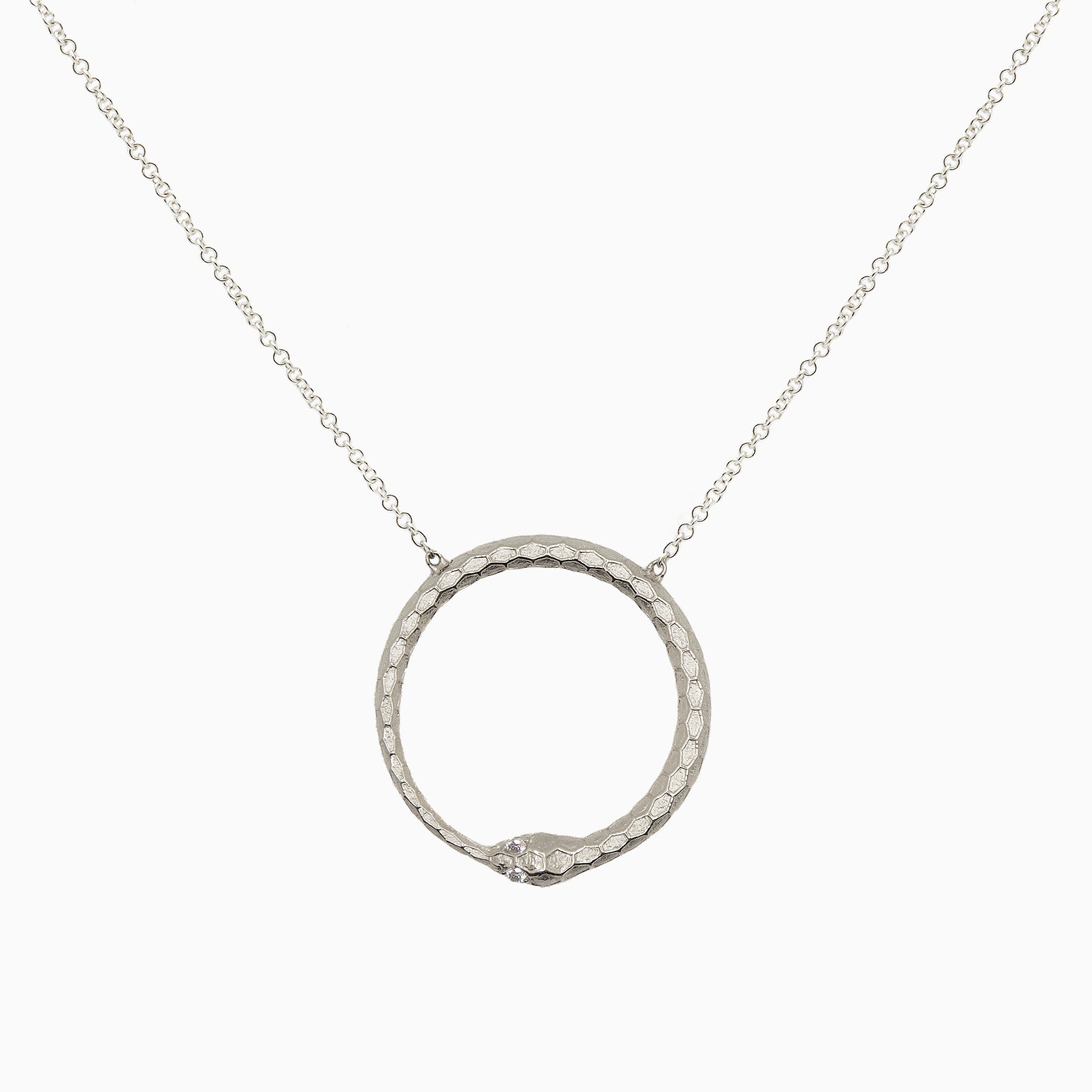 14k Gold Eternal 20mm Ouroboros Snake with Diamond Eyes Necklace - Starflower Design