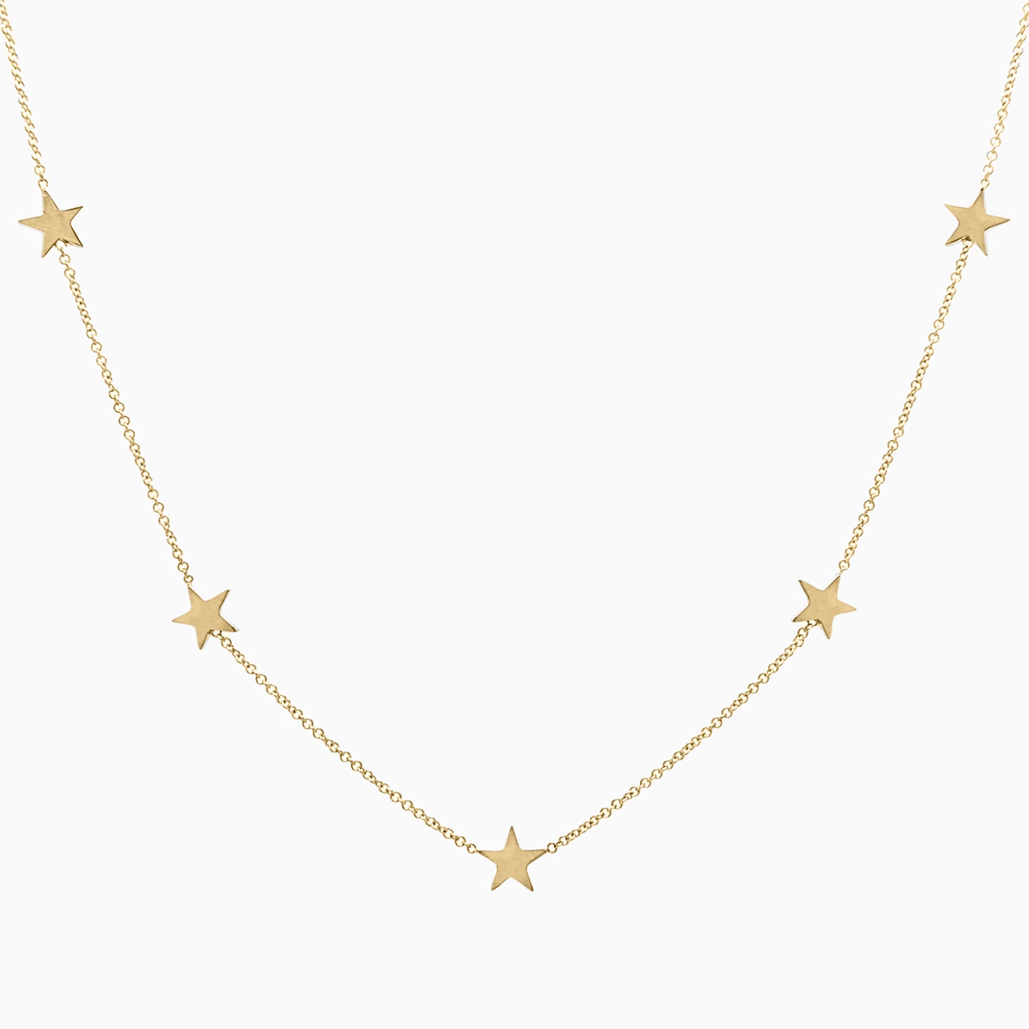 14k Gold Five Station Star Necklace - Starflower Design