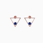 14k Gold Geometric Open Triangle Blue Lapis Stud Earrings - Starflower Design
