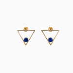 14k Gold Geometric Open Triangle Blue Lapis Stud Earrings - Starflower Design