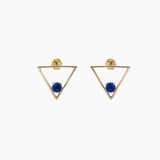 14k Gold Geometric Open Triangle Blue Lapis Stud Earrings - Starflower Design