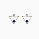 14k Gold Geometric Open Triangle Blue Lapis Stud Earrings - Starflower Design