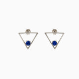 14k Gold Geometric Open Triangle Blue Lapis Stud Earrings - Starflower Design
