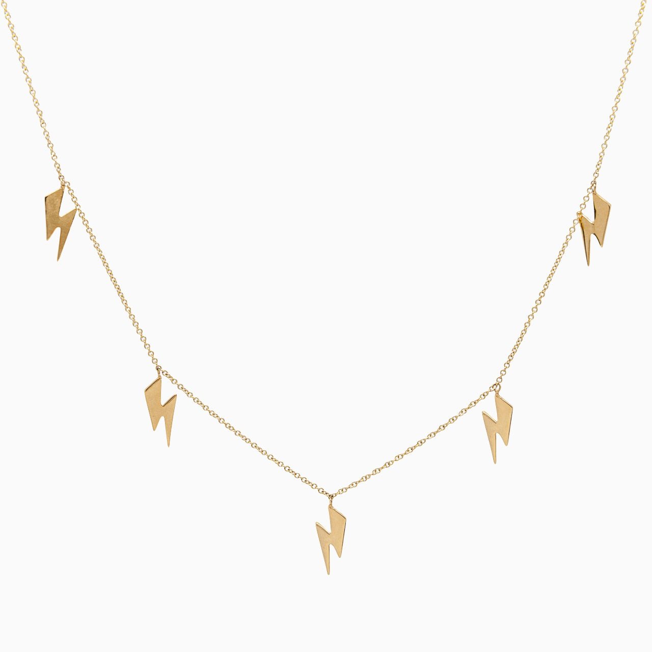 14k Gold Lightning Bolt Five Station Necklace - Starflower Design