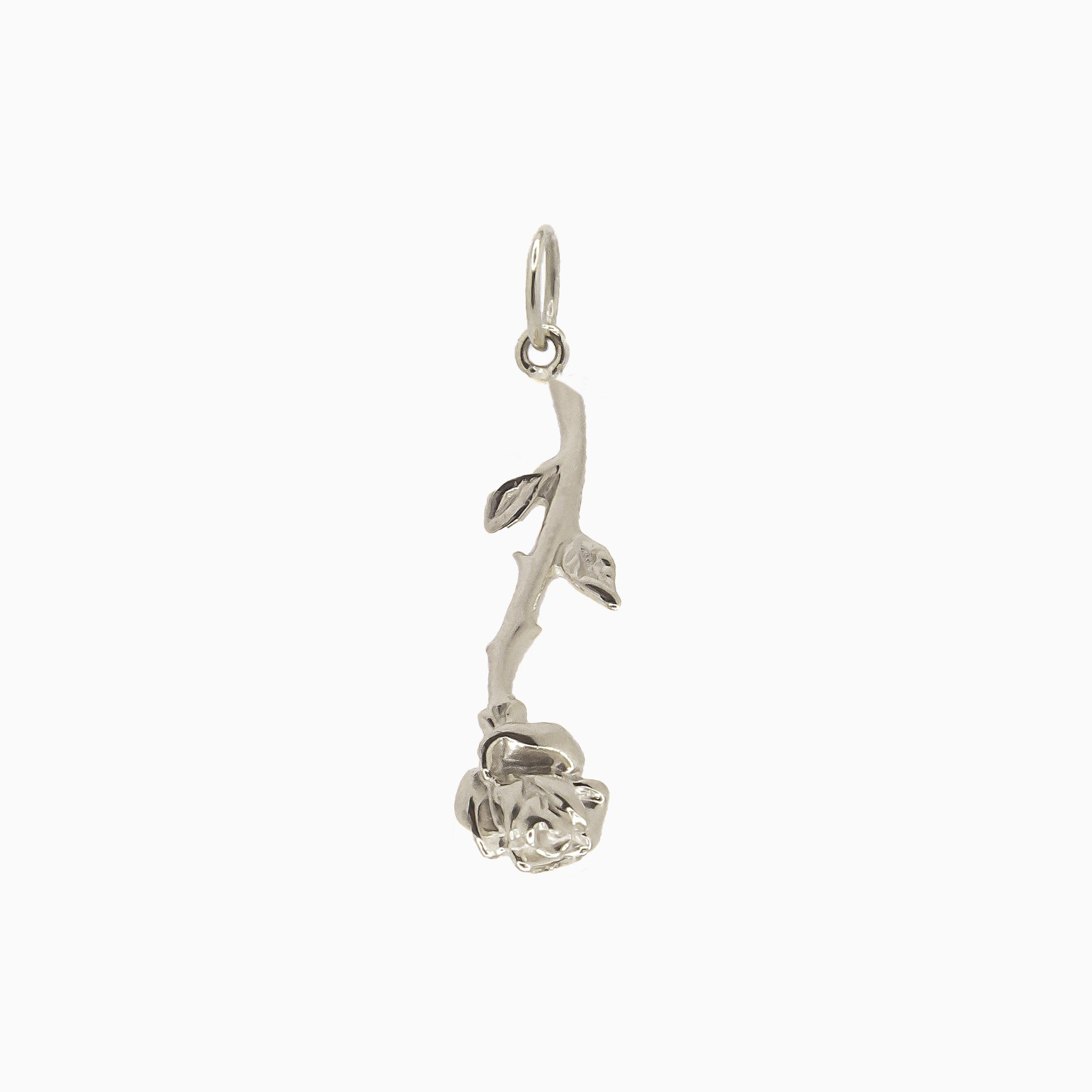 14k Gold Long - Stemmed Downward Facing Rose Flower Pendant Charm - Starflower Design