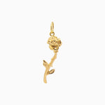 14k Gold Long - Stemmed Rose Flower Pendant Charm - Starflower Design