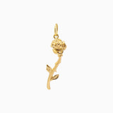 14k Gold Long - Stemmed Rose Flower Pendant Charm - Starflower Design