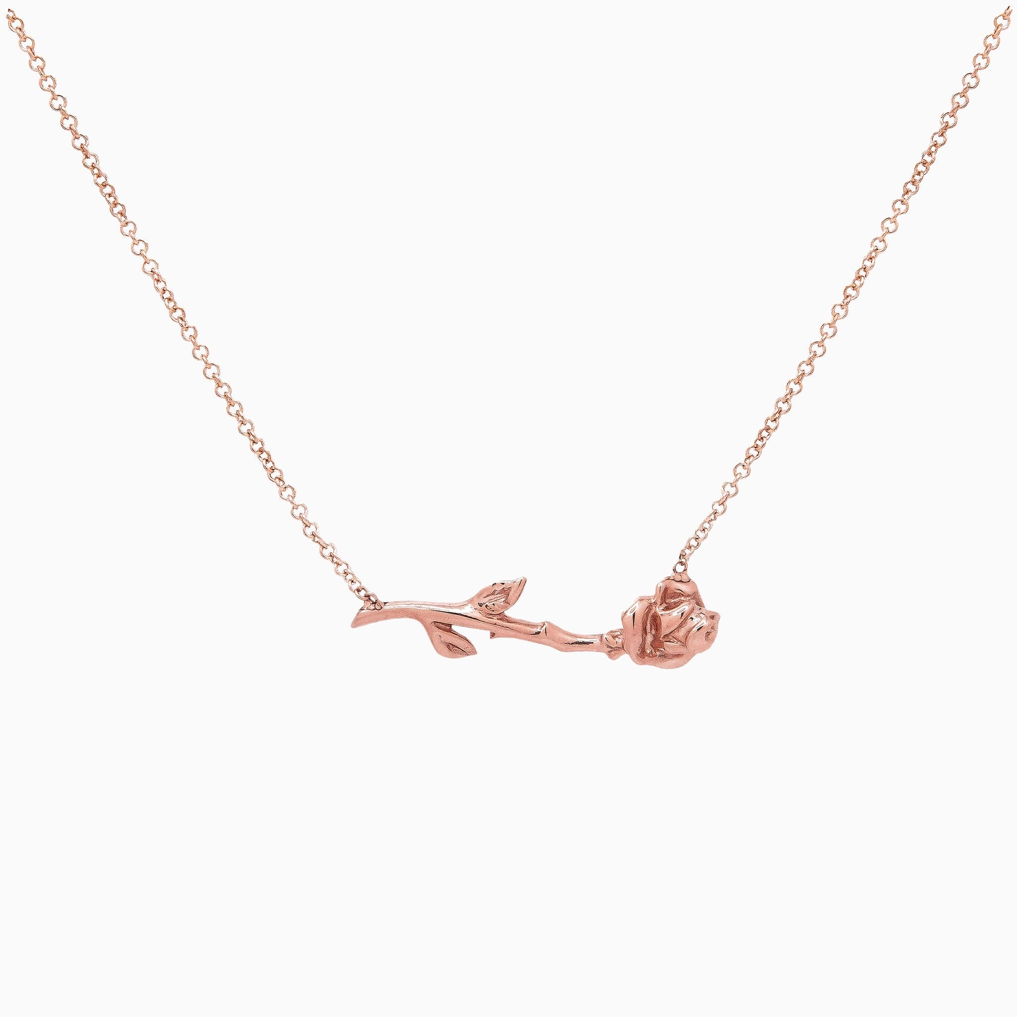 14k Gold Long - Stemmed Thorny Rose Necklace - Starflower Design