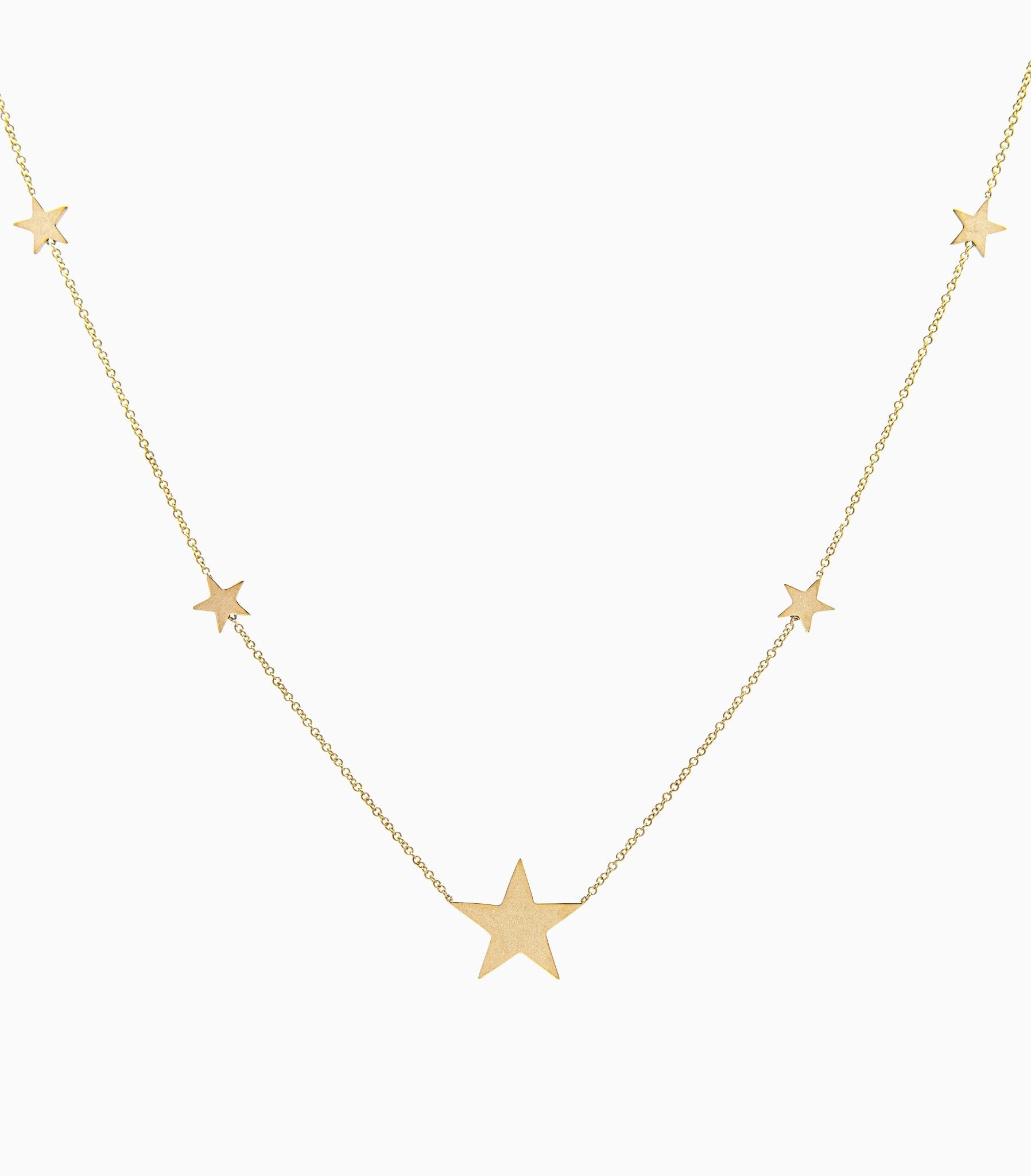 14k Gold North Star Five Station Necklace - Starflower Design