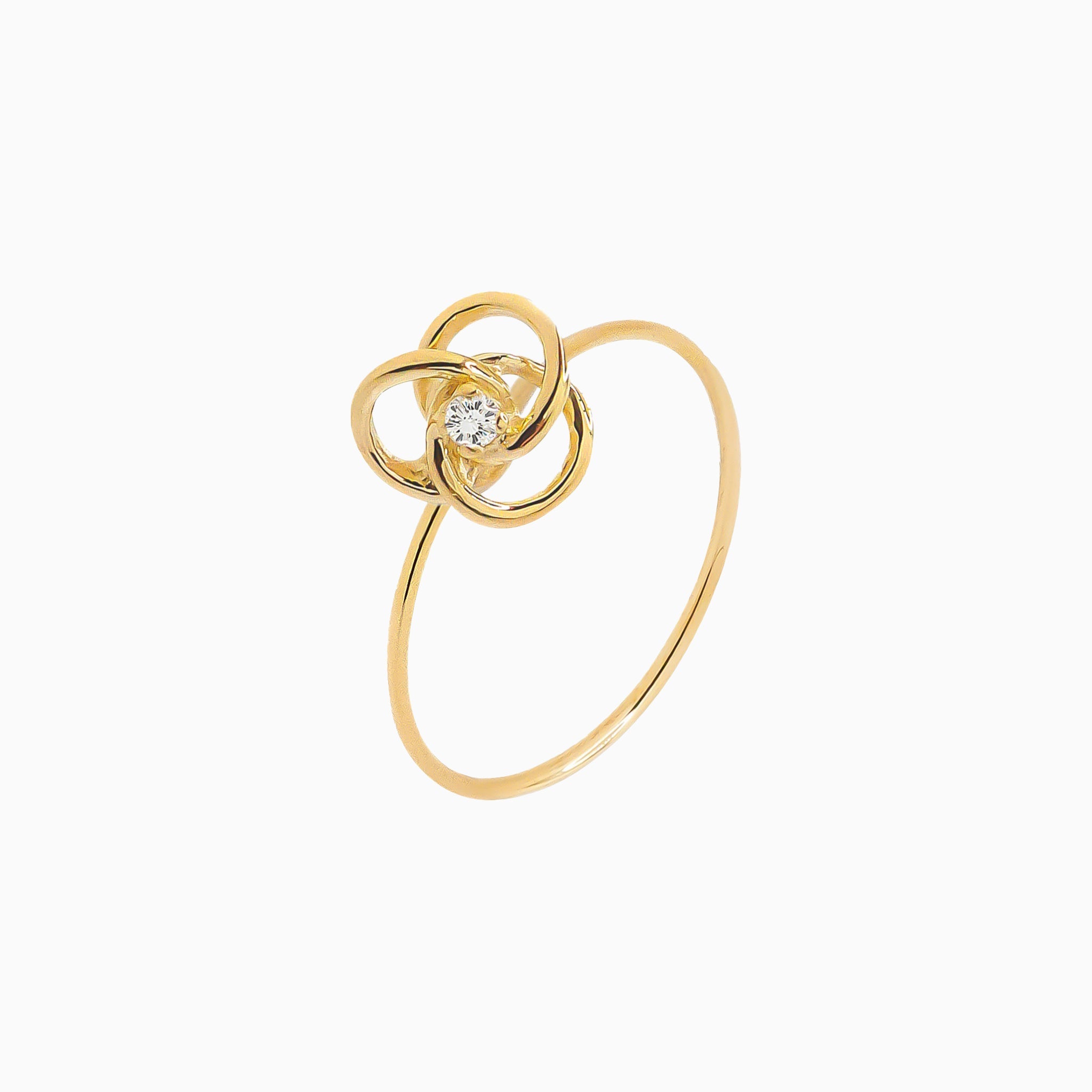 14k Gold Trinity Knot Diamond Microstackable Ring - Starflower Design