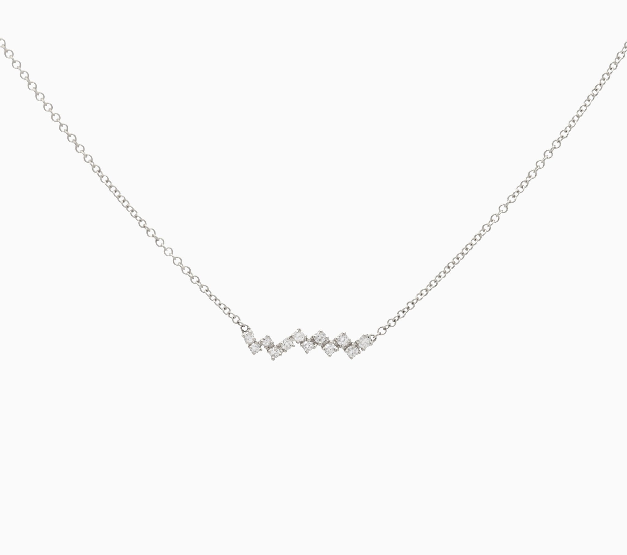 14k Gold Zig - Zag Diamond Bar Necklace - Starflower Design