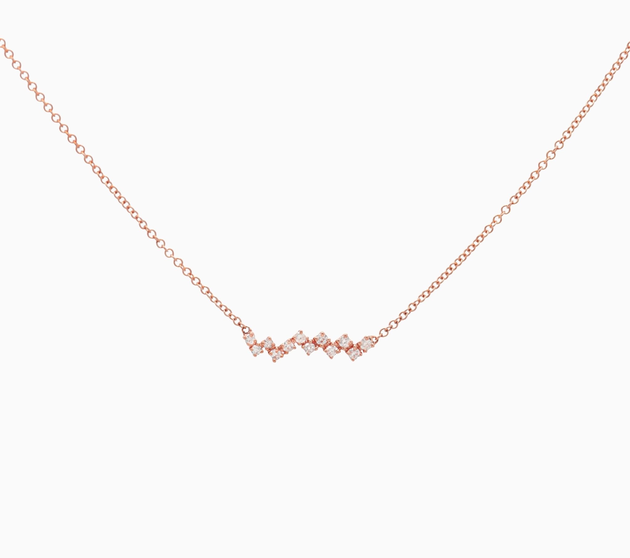 14k Gold Zig - Zag Diamond Bar Necklace - Starflower Design