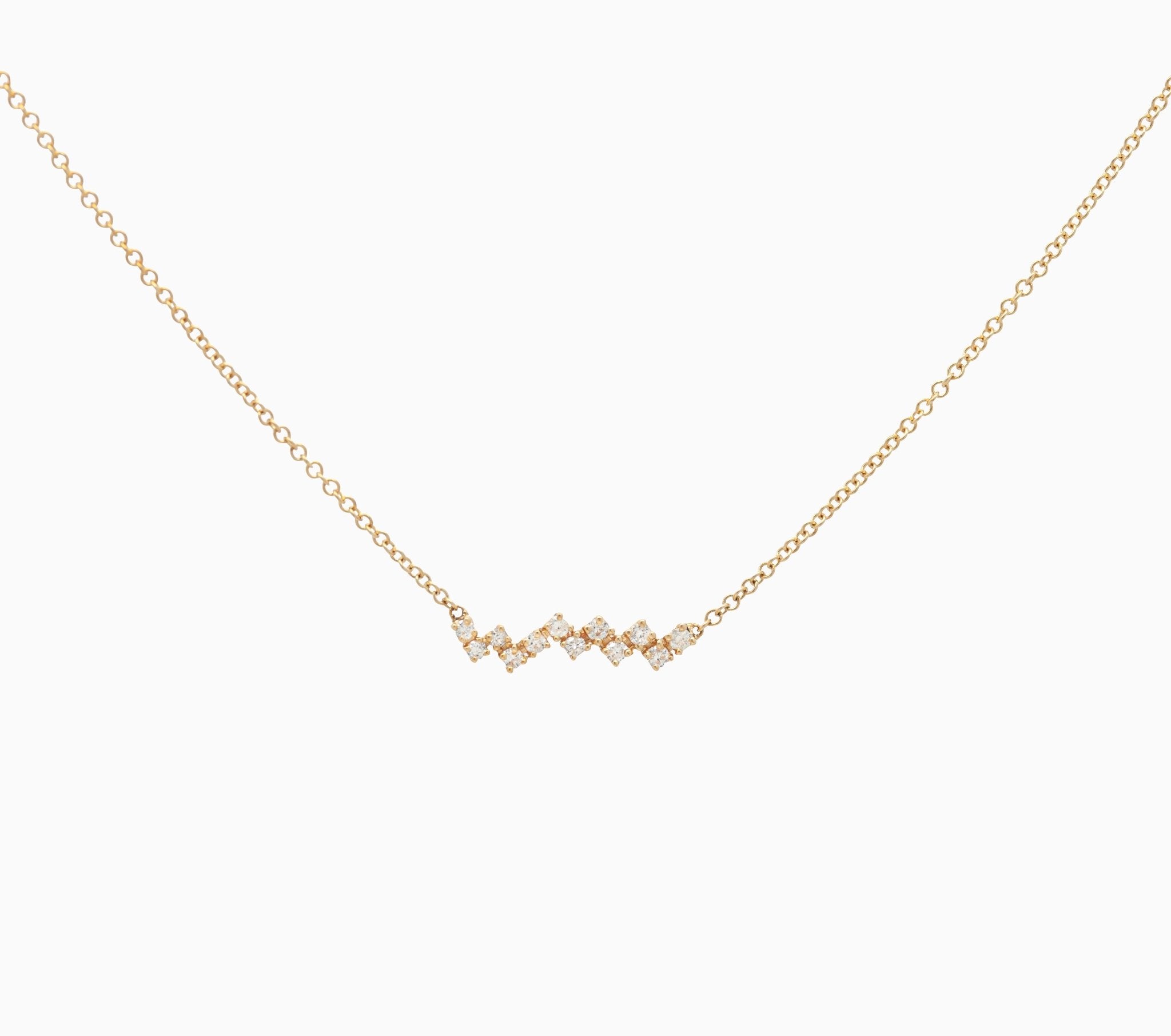 14k Gold Zig - Zag Diamond Bar Necklace - Starflower Design
