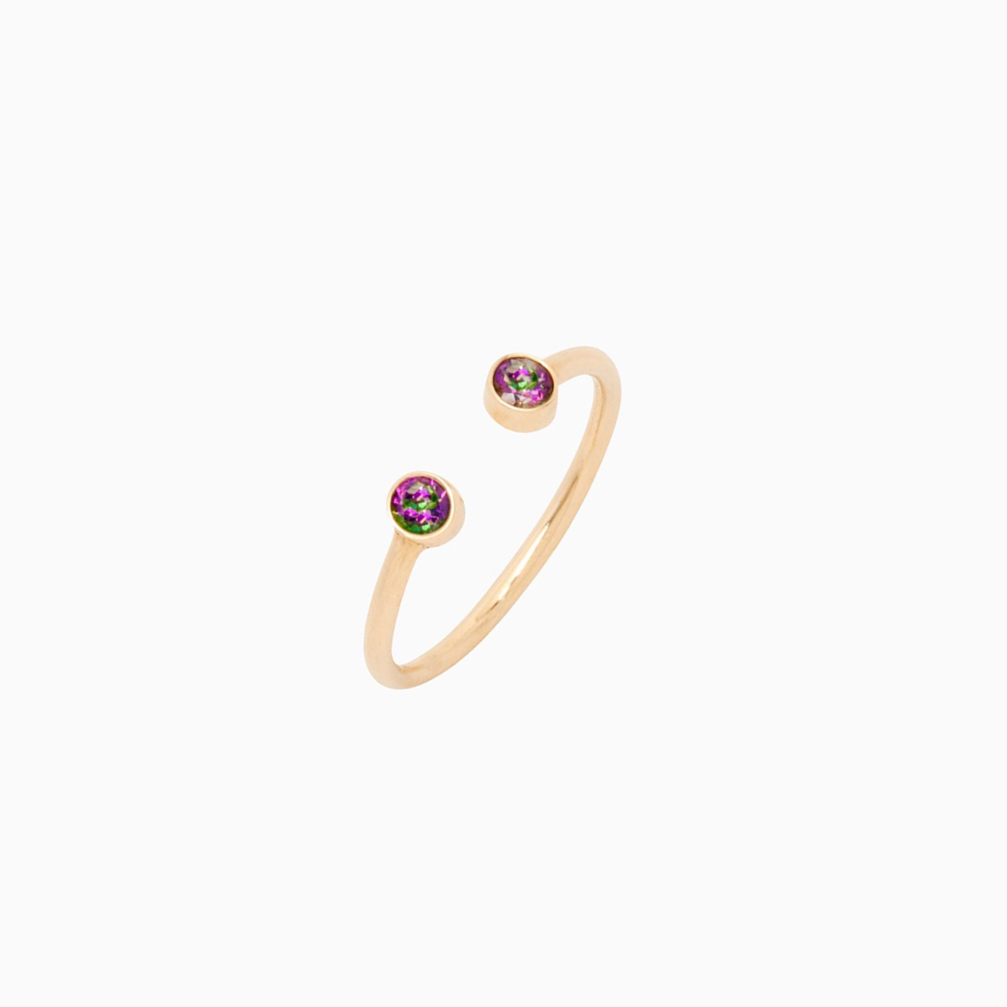 14k Green & Purple Mystic Topaz Open Ring - Starflower Design
