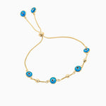 14k Light Blue Evil Eye Beaded Bolo Bracelet - Starflower Design