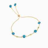 14k Light Blue Evil Eye Beaded Bolo Bracelet - Starflower Design