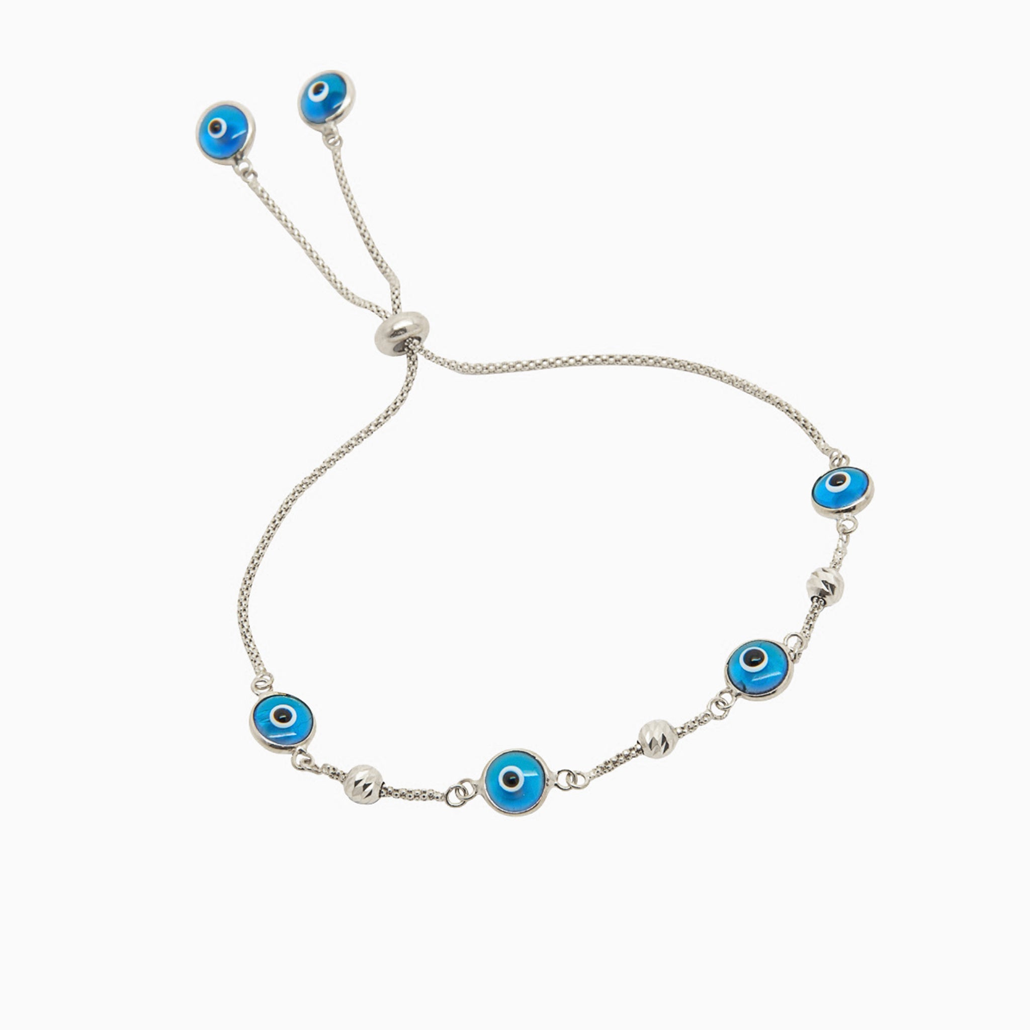 14k Light Blue Evil Eye Beaded Bolo Bracelet - Starflower Design