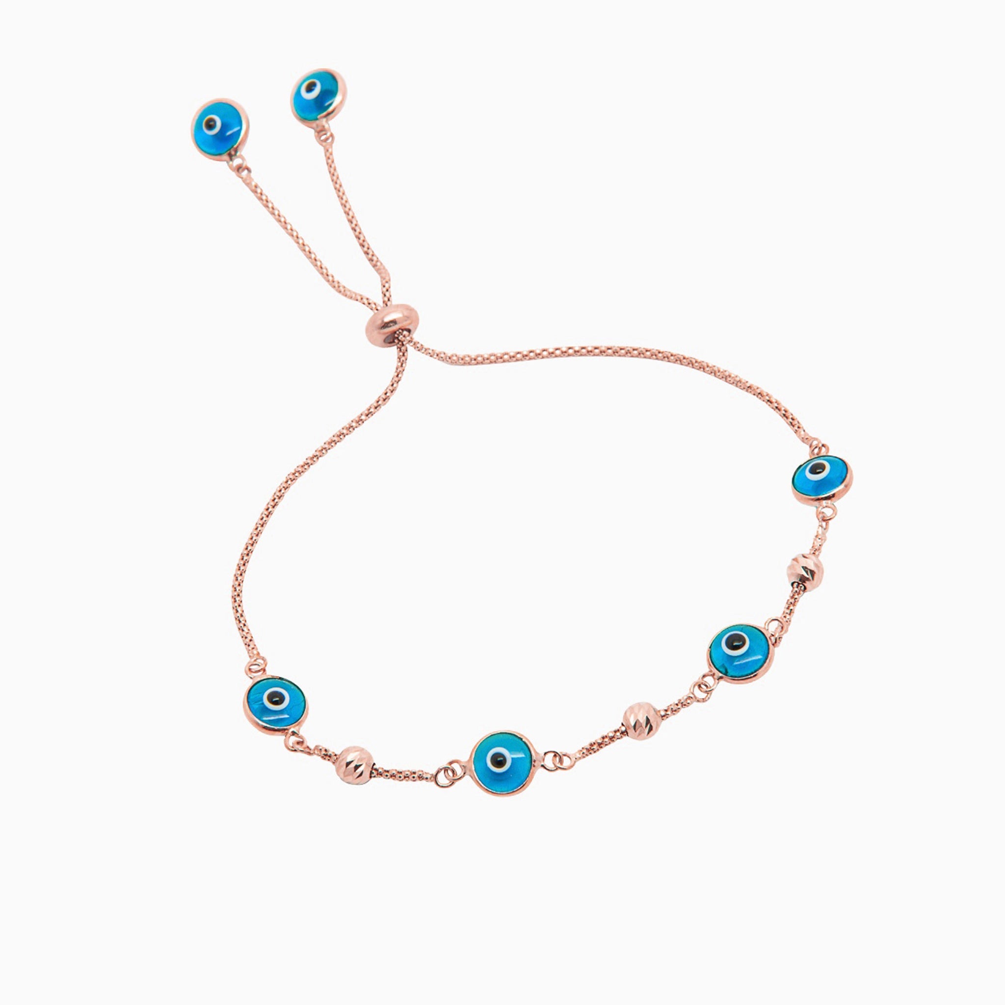 14k Light Blue Evil Eye Beaded Bolo Bracelet - Starflower Design