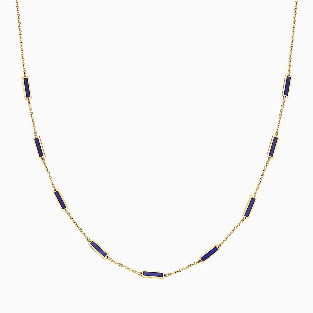 14k Luxurious Lapis 9 Bar Station Necklace - Starflower Design