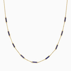 14k Luxurious Lapis 9 Bar Station Necklace - Starflower Design