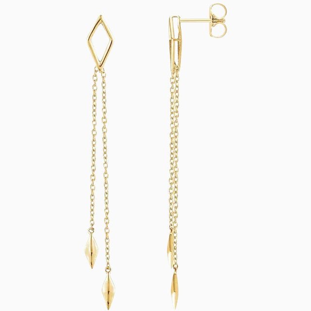 14k On Point Diamond - Shaped Dangle Geometric Chain Drop Earrings - Starflower Design
