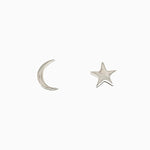 14k Out of This World Star & Moon Stud Earrings - Starflower Design