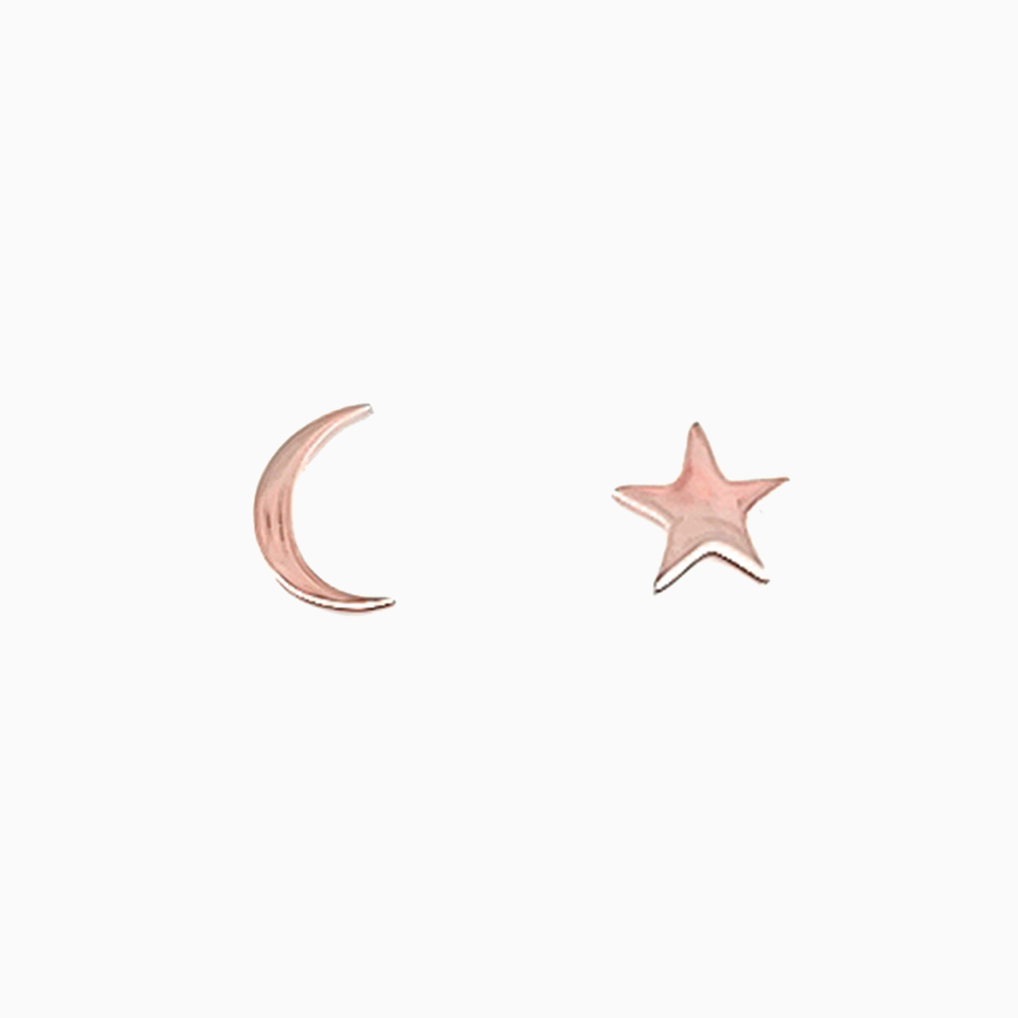 14k Out of This World Star & Moon Stud Earrings - Starflower Design