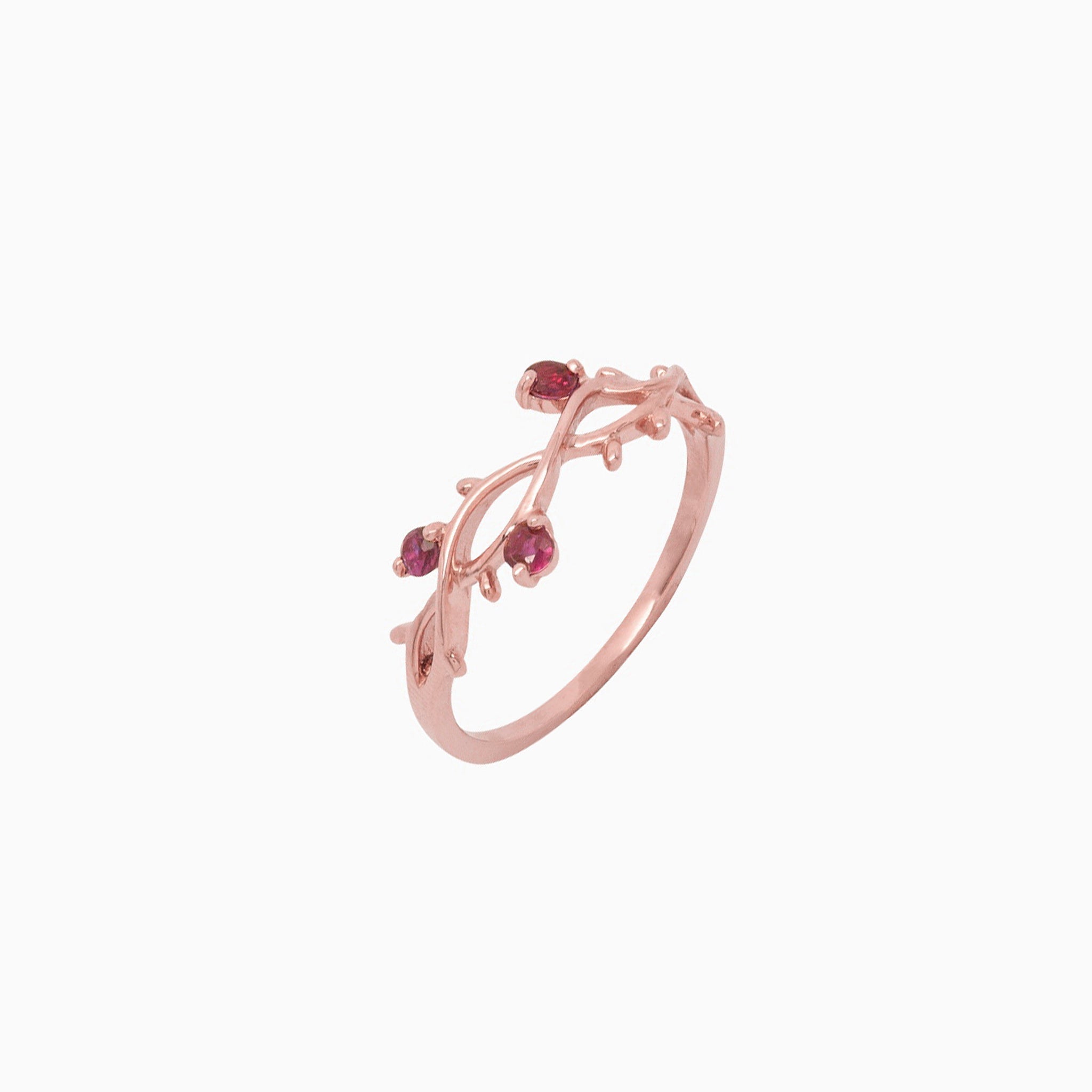 14k Perfectly Perched Ruby Branch Ring - Starflower Design