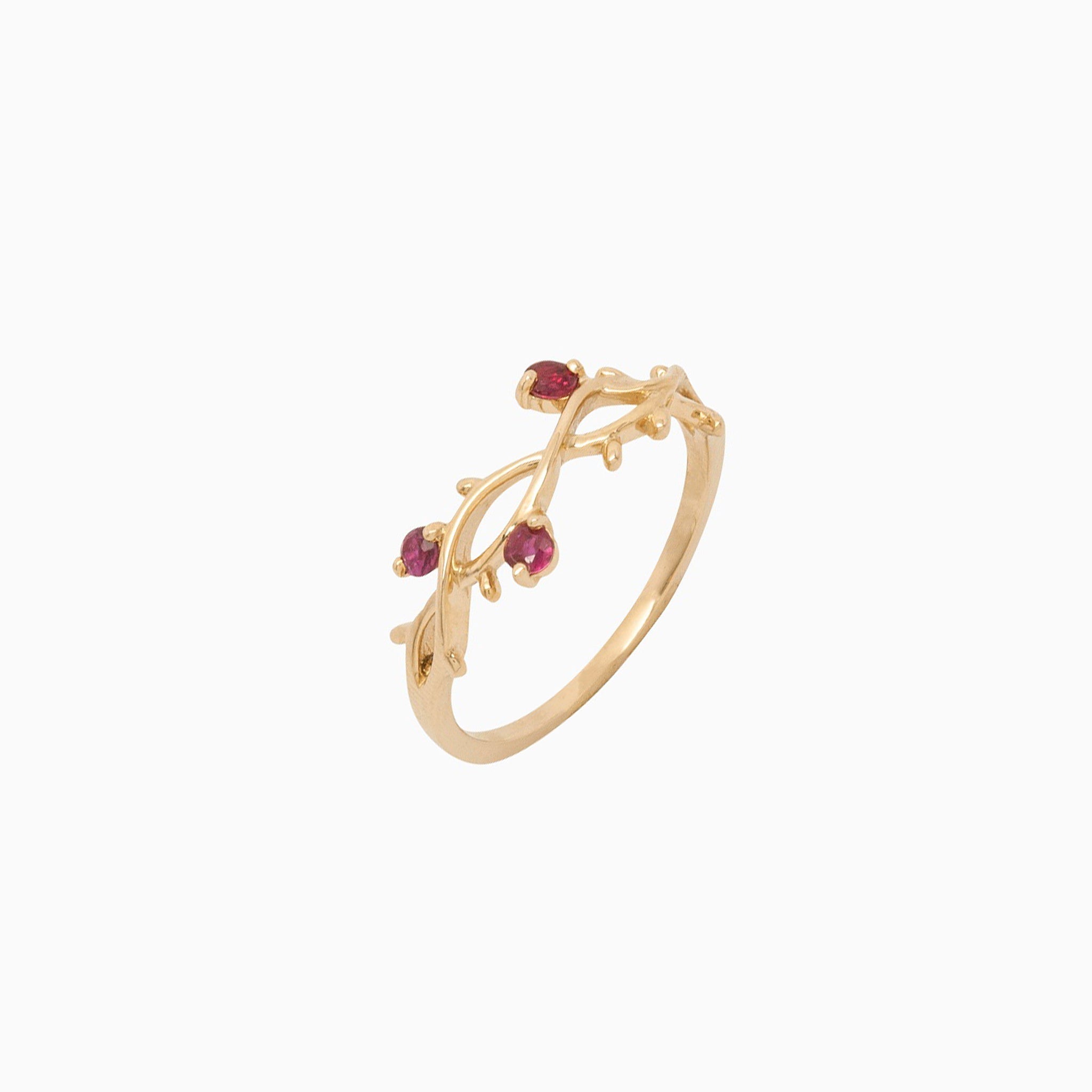 14k Perfectly Perched Ruby Branch Ring - Starflower Design