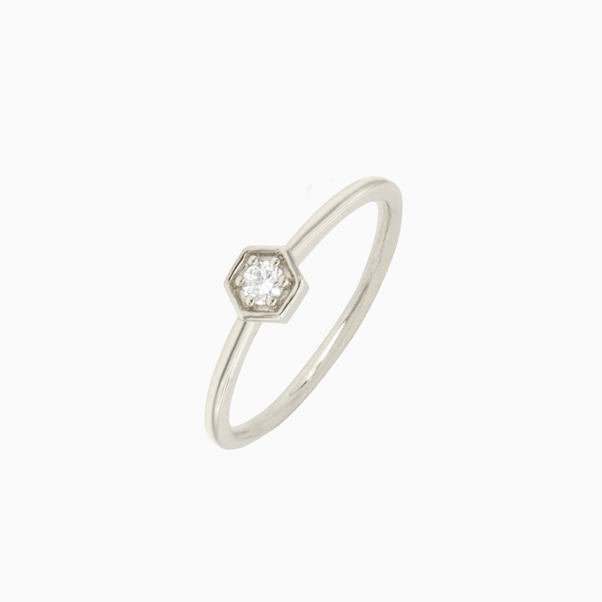 14k Petite Hexagon Stackable Diamond Ring - Starflower Design
