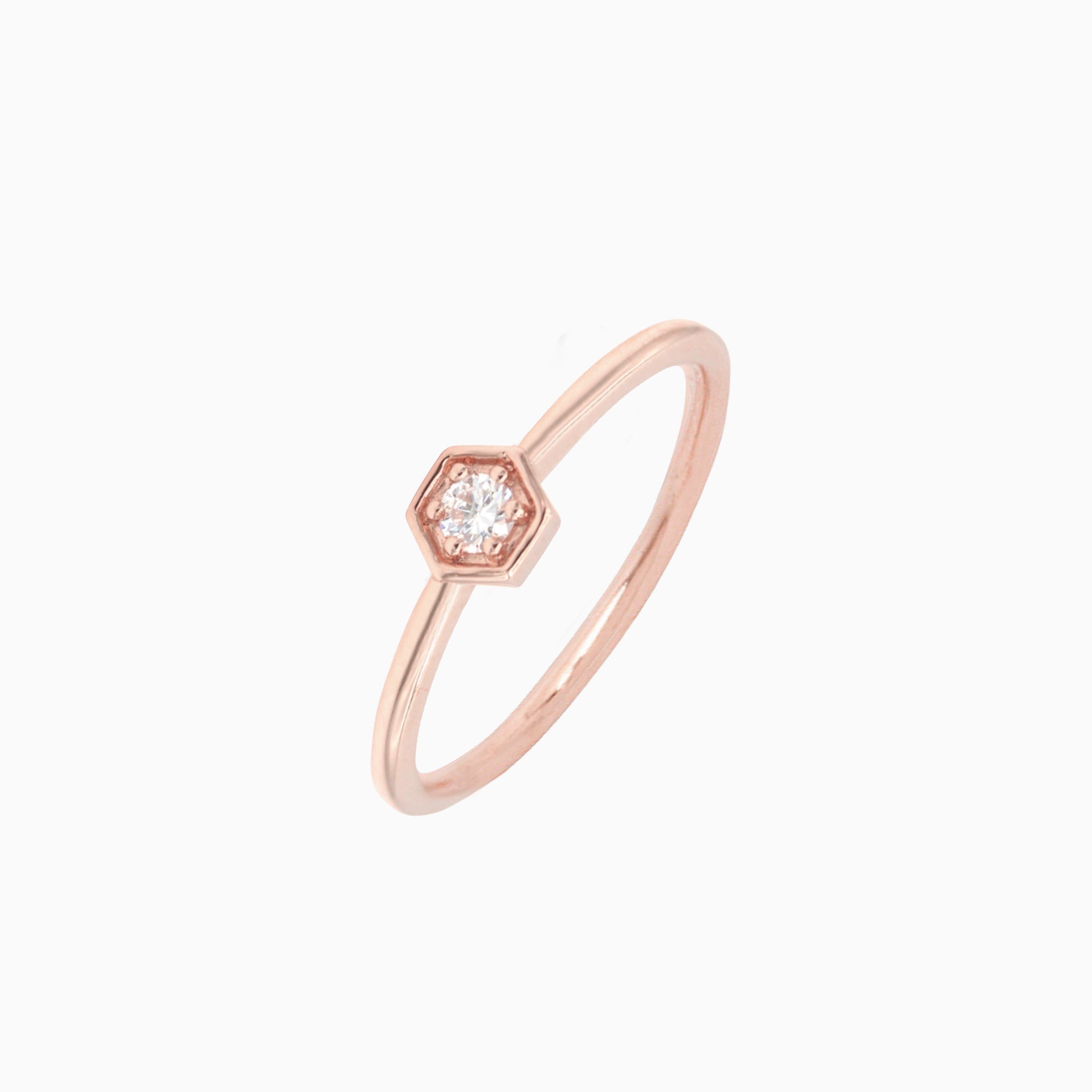 14k Petite Hexagon Stackable Diamond Ring - Starflower Design