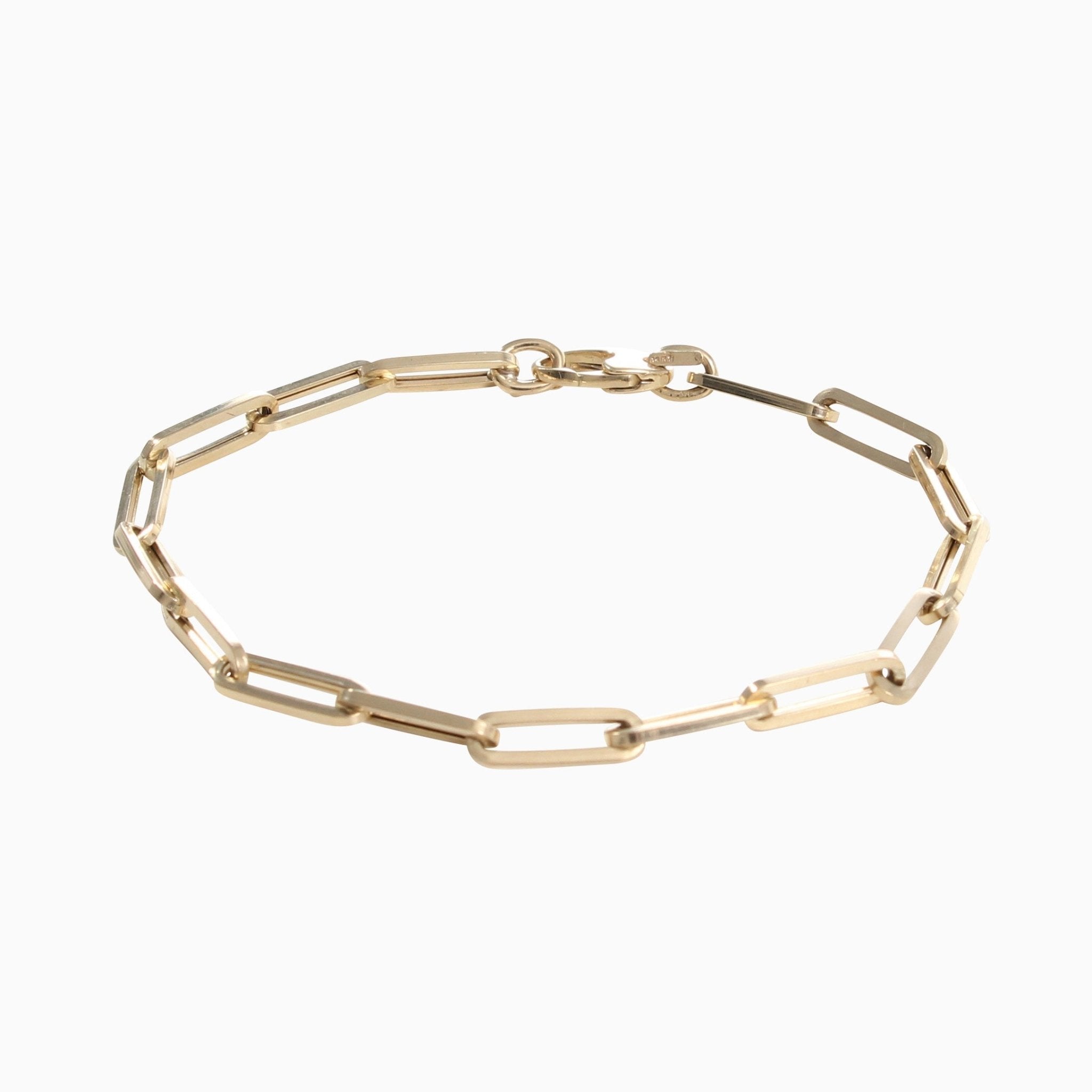 14k Retro Elongated Link Paperclip Medium Link Bracelet - Starflower Design