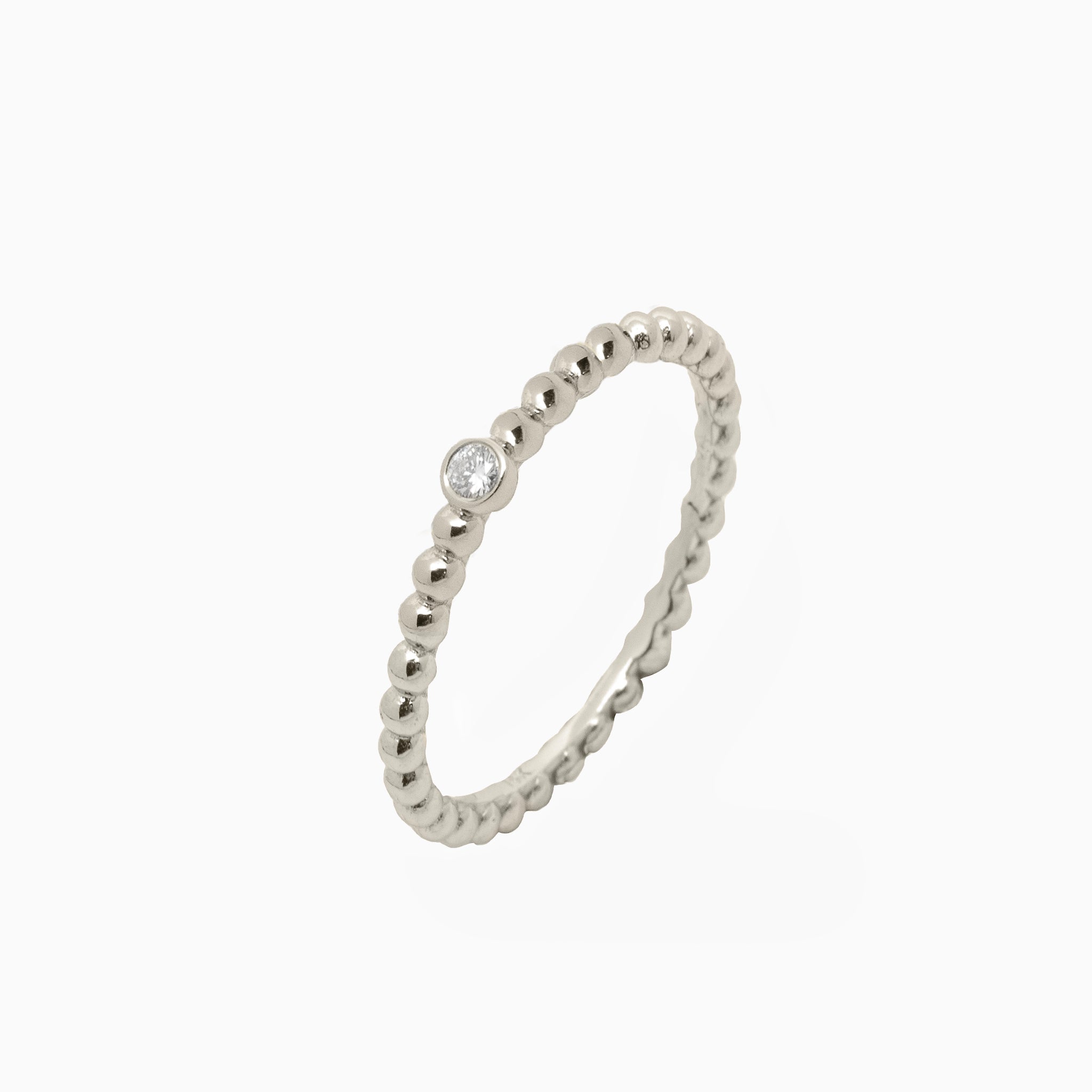 14k Single Bezel - Set Diamond Beaded Ring - Starflower Design