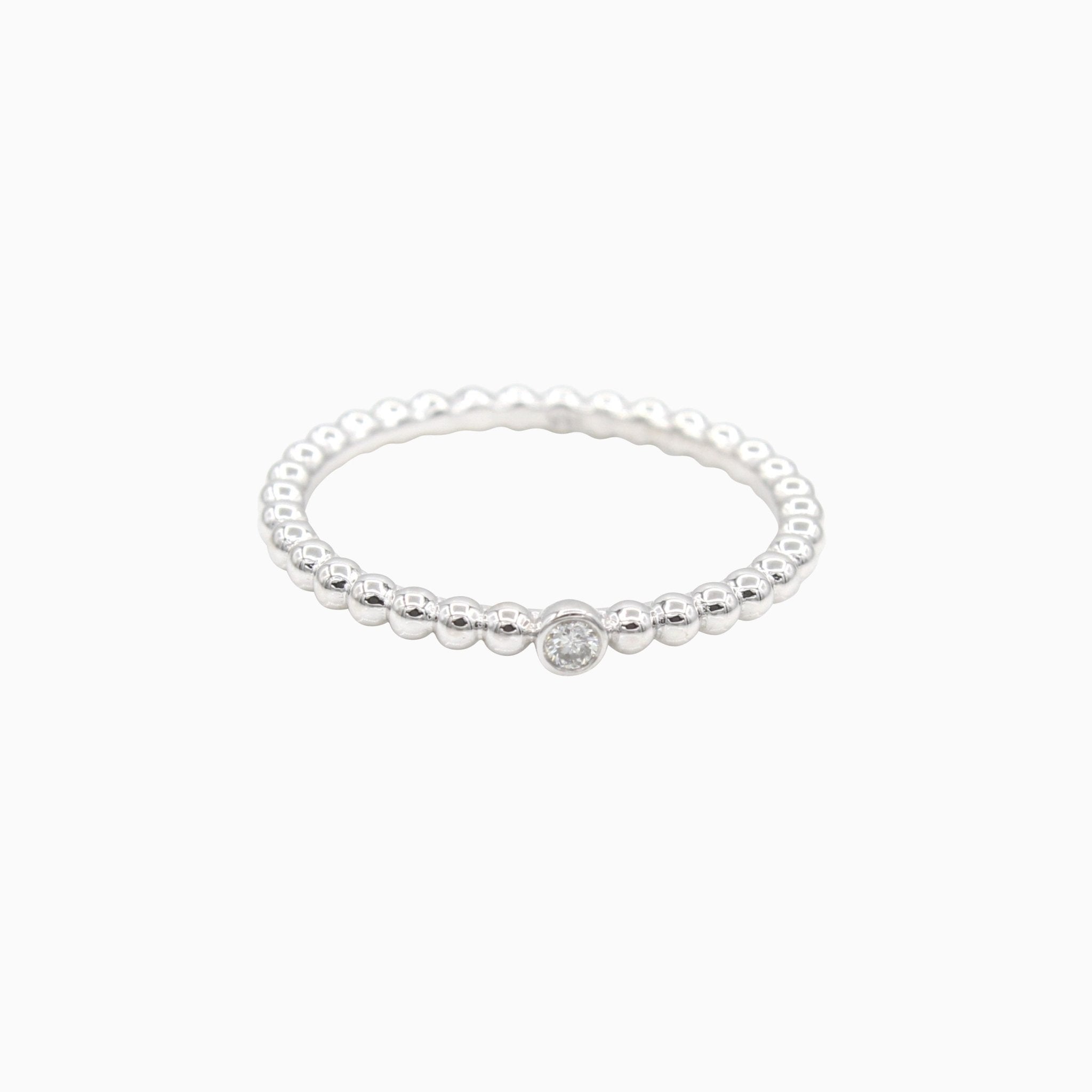 14k Single Bezel - Set Diamond Beaded Ring - Starflower Design