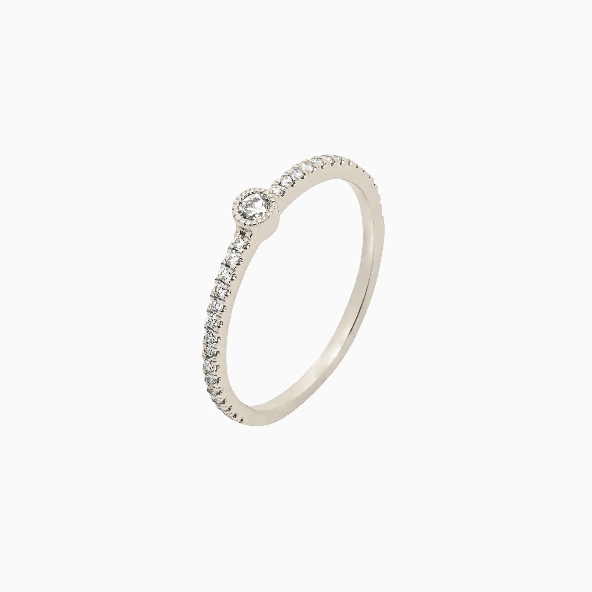 14k Single Bezel - Set Diamond Station Ring with Micro - Pave Band - Starflower Design