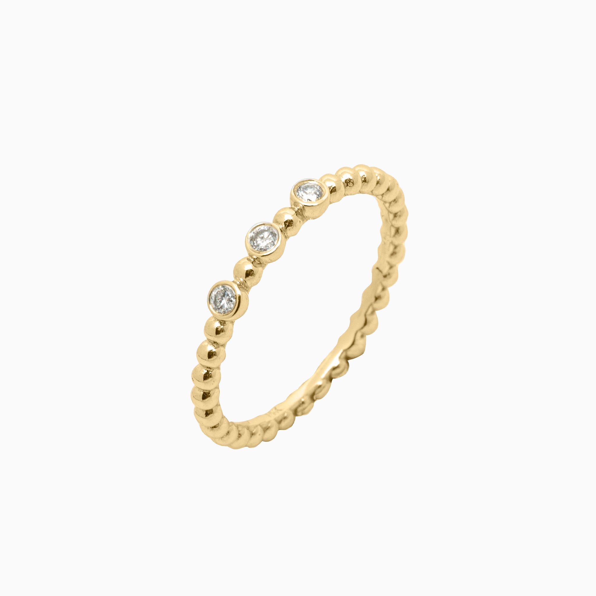 14k Triple Bezel - Set Diamond Beaded Ring - Starflower Design