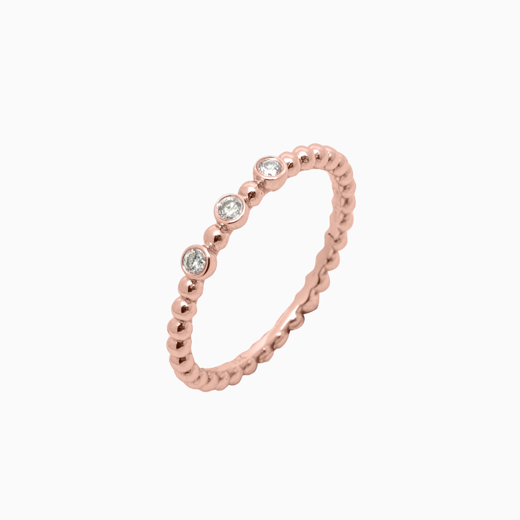14k Triple Bezel - Set Diamond Beaded Ring - Starflower Design