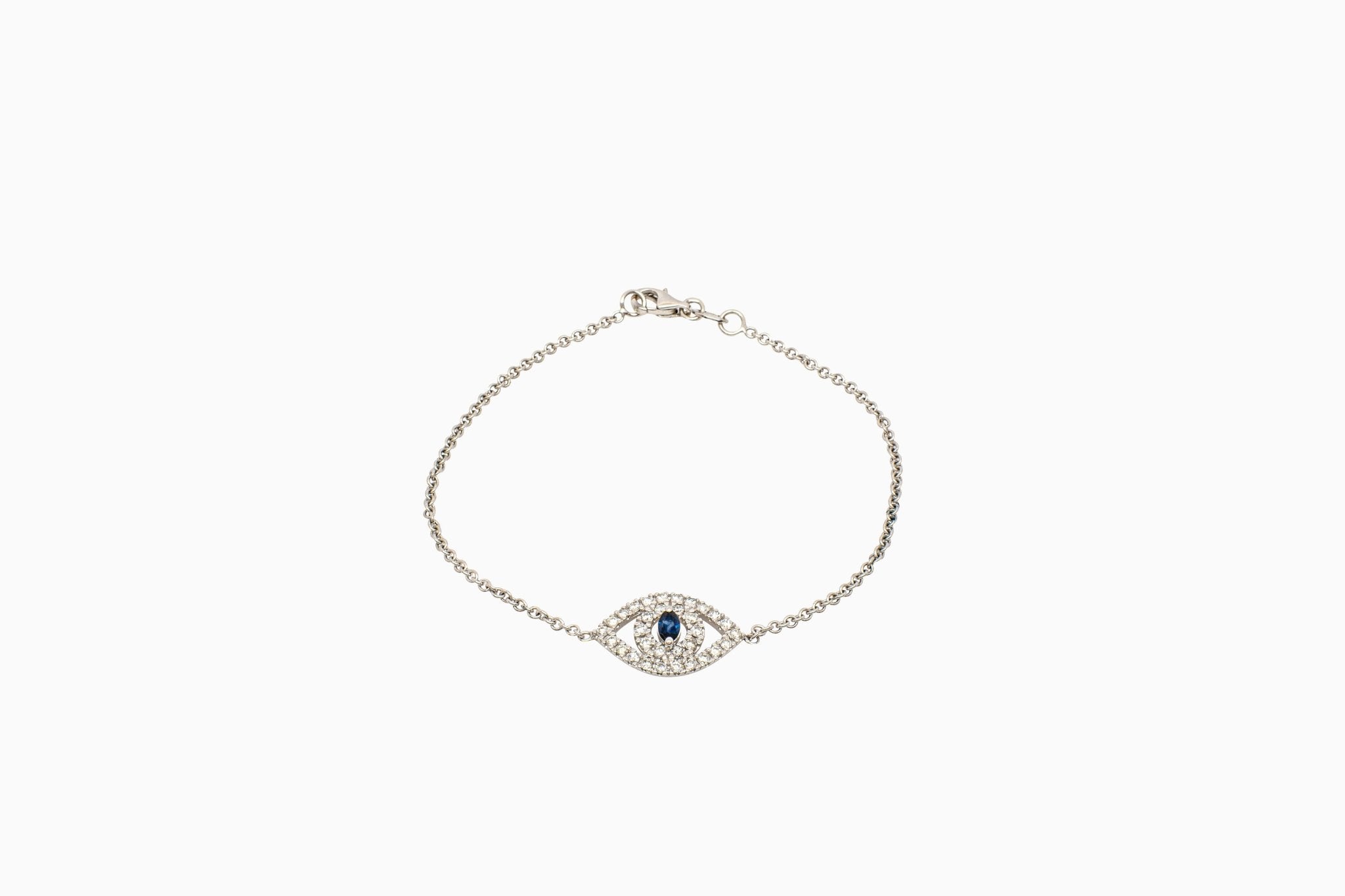 14k White Gold Diamond & Sapphire Sparkling Evil Eye Bracelet - Starflower Design