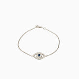 14k White Gold Diamond & Sapphire Sparkling Evil Eye Bracelet - Starflower Design